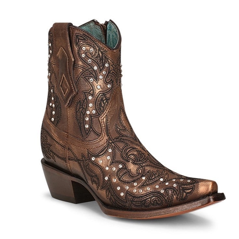 Corral Womens C3922 Bronze Metallic Leather Crystal Embroidered Boots Size 9M